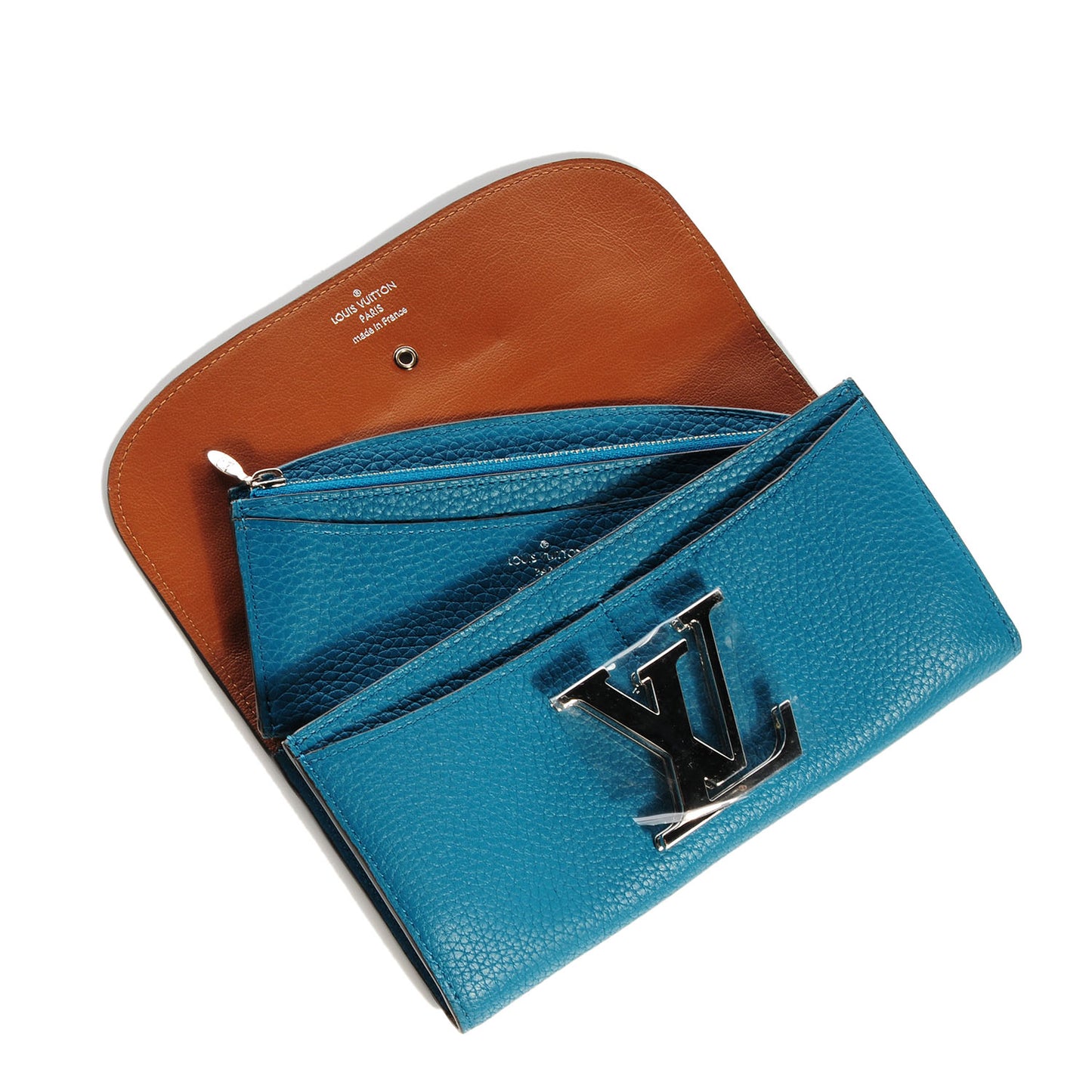 Taurillon Vivienne LV Long Wallet Bleu Canard