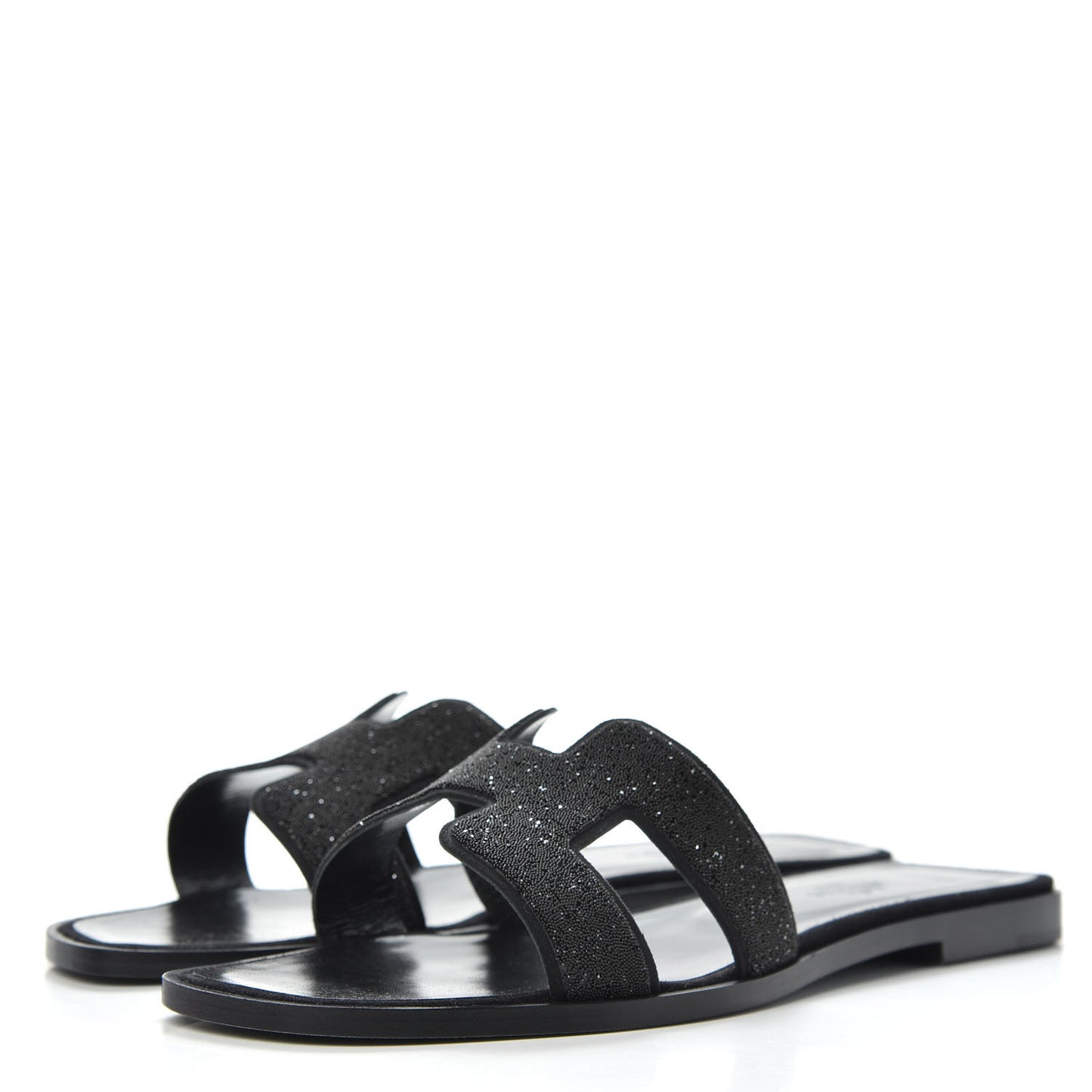 Suede Goatskin Crystal Powder Oran Sandals 38.5 Black