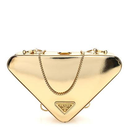 Prada Metallic Patent Triangle Crossbody Clutch Platino 1 of 8