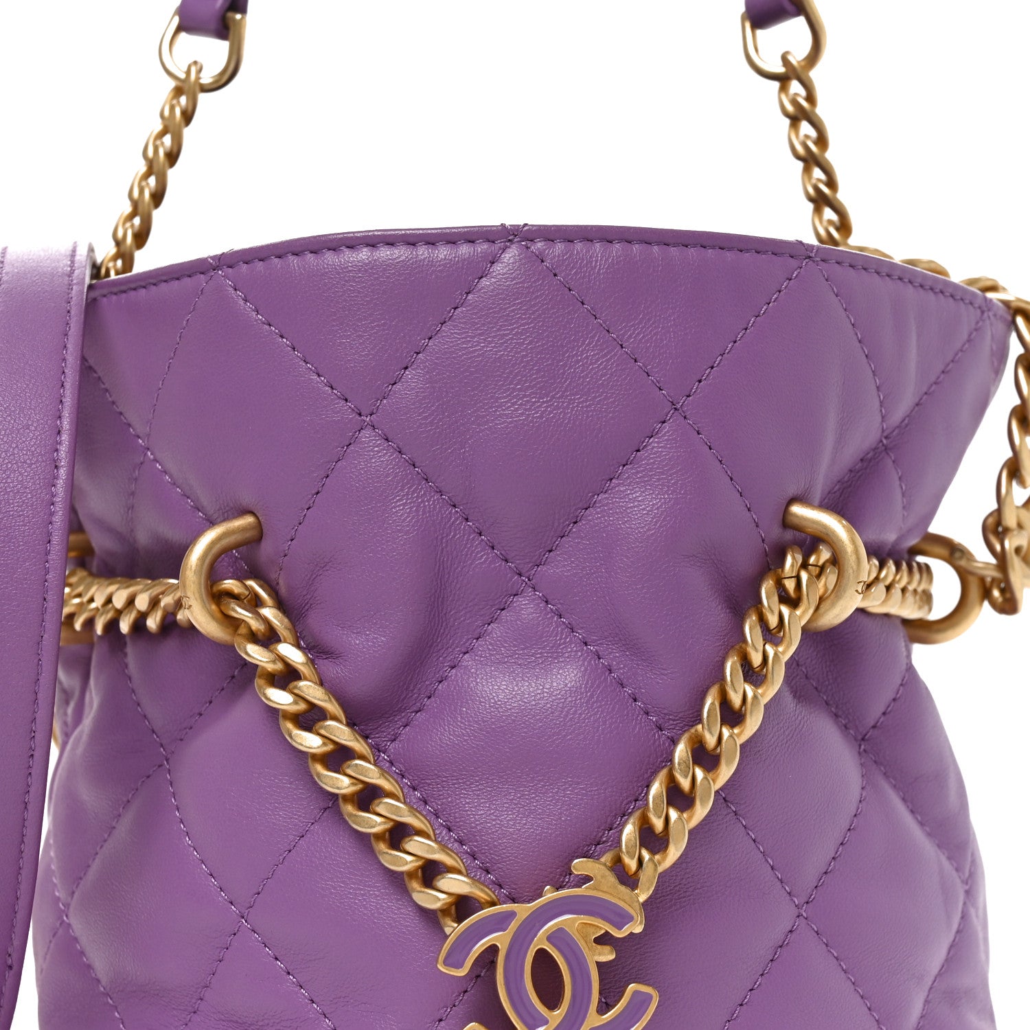 Chanel Lambskin Enamel Quilted Pending CC Bucket Drawstring Bag Purple 8 of 10