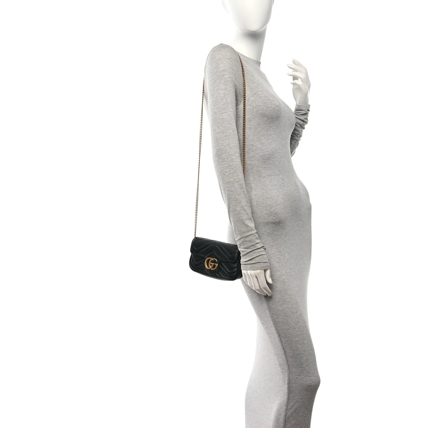 Calfskin Matelasse Super Mini GG Marmont Shoulder Bag Black