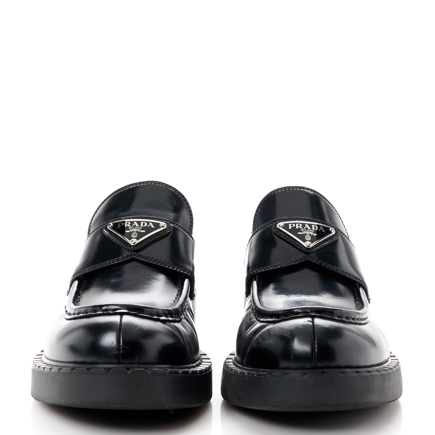 Spazzolato Metal Triangle Logo 50mm Loafers 40.5 Black