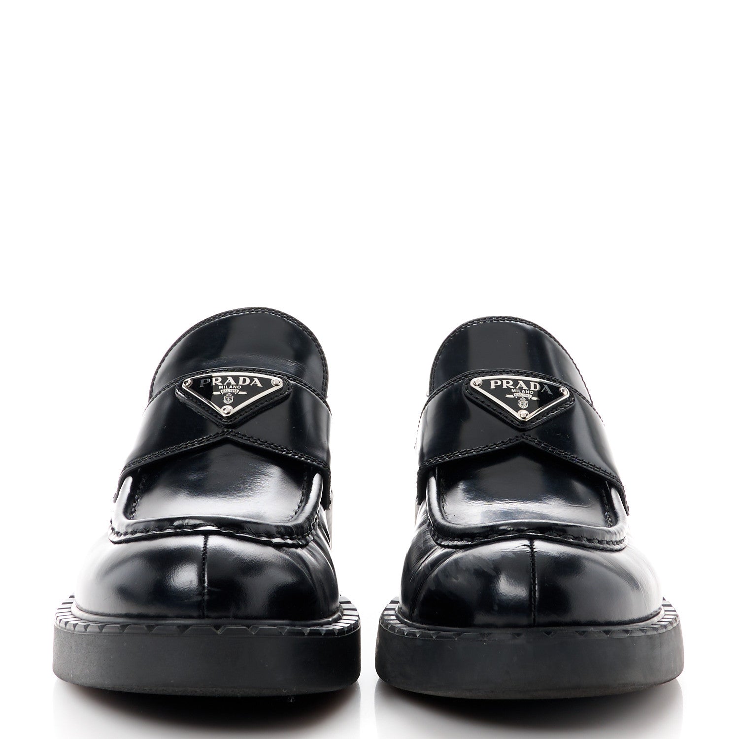 Prada Spazzolato Metal Triangle Logo 50mm Loafers 40.5 Black 2 of 11