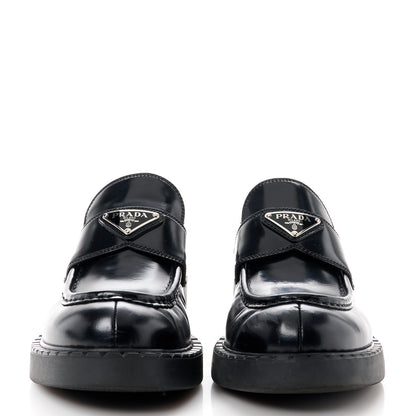 Prada Spazzolato Metal Triangle Logo 50mm Loafers 40.5 Black 2 of 11