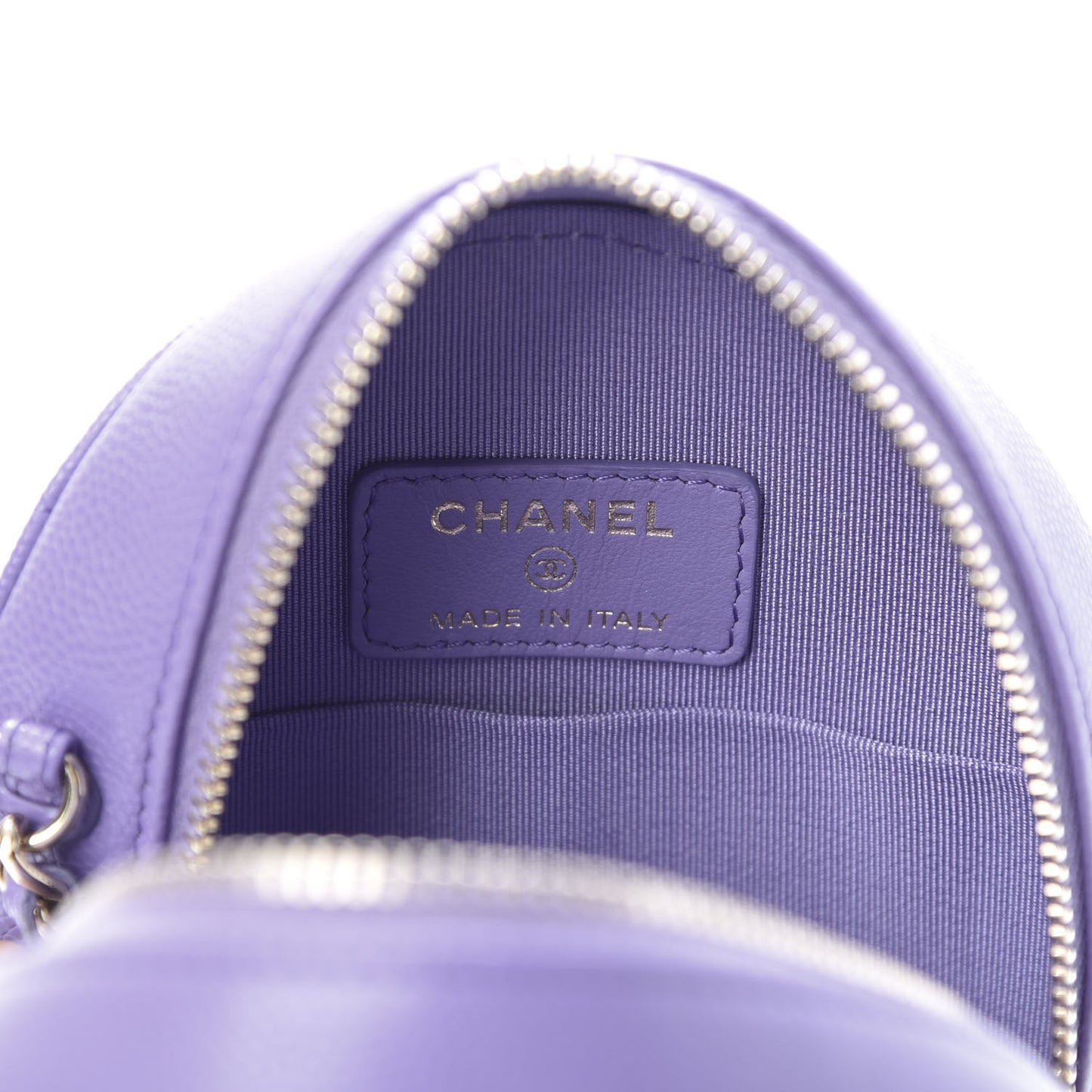 Caviar Quilted Round Clutch With Chain Purple