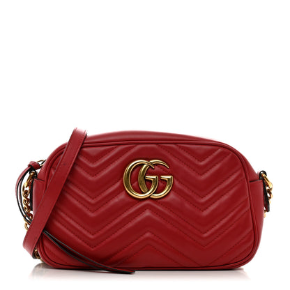 Gucci Calfskin Matelasse Small GG Marmont Chain Shoulder Bag Hibiscus Red 1 of 13
