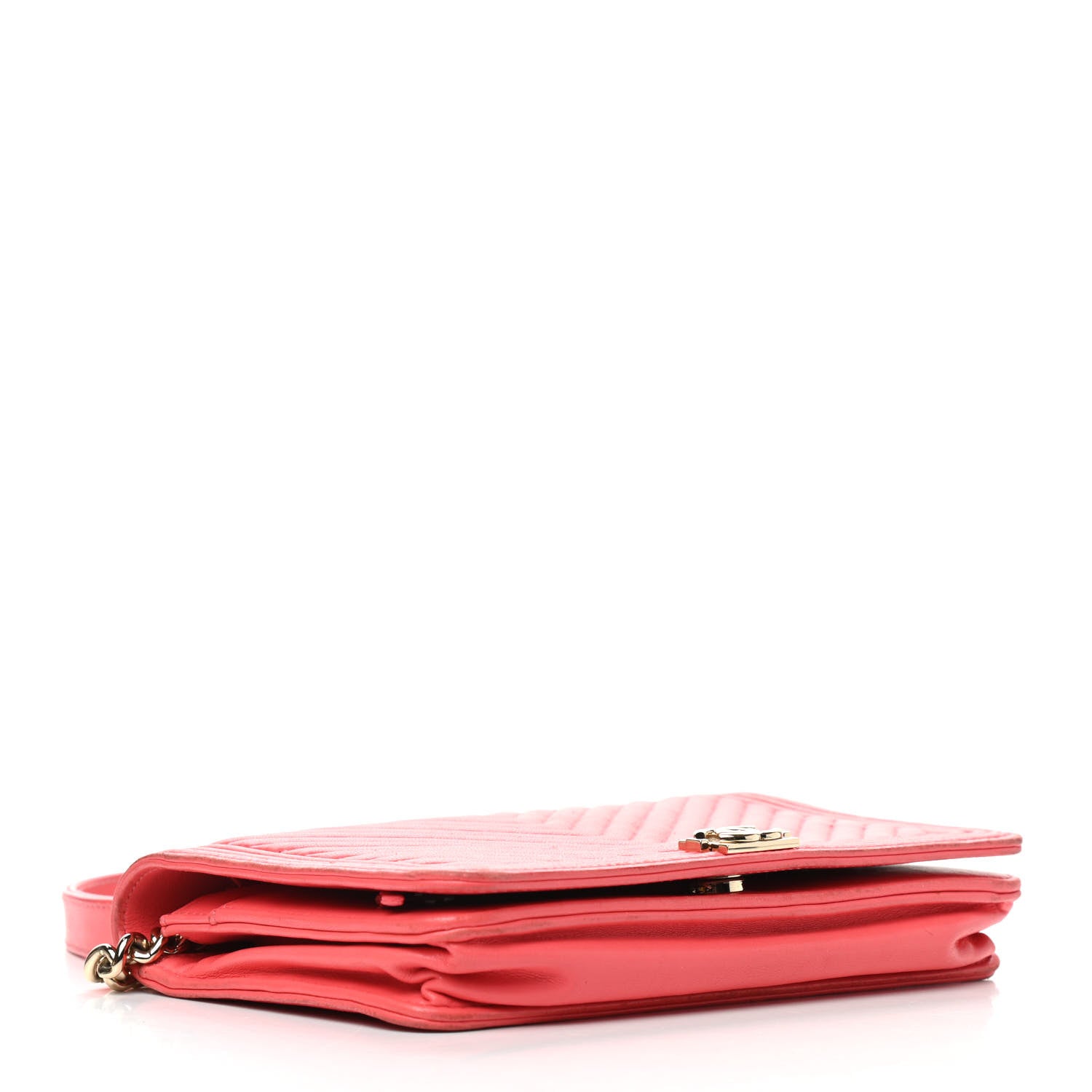 Chanel Lambskin Chevron Quilted Boy Wallet On Chain WOC Pink 3 of 13