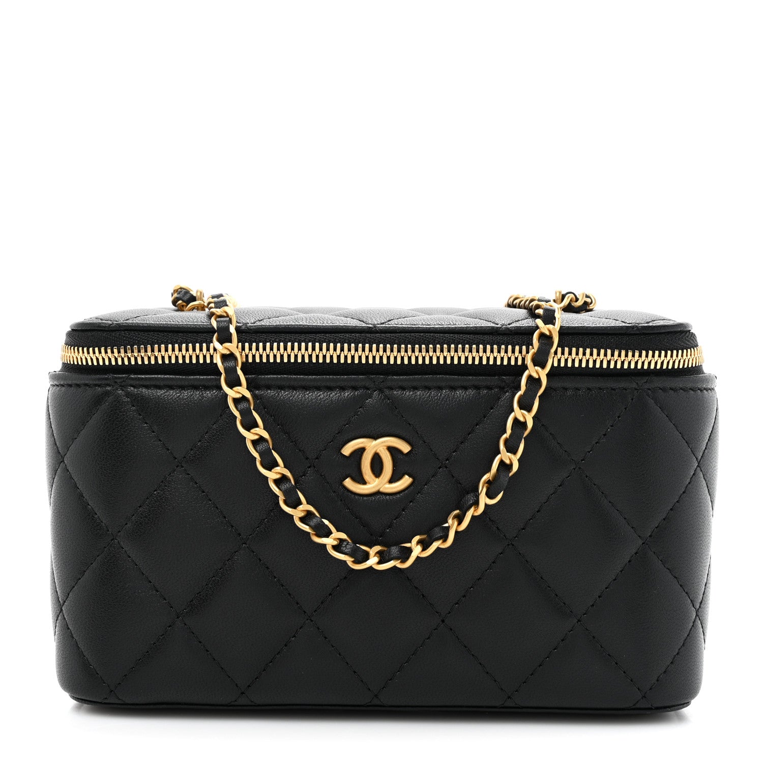 Chanel Lambskin Enamel Quilted Small Coco Hearts Vanity Case With Chain Black 1 of 12