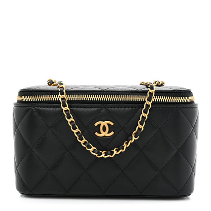 Chanel Lambskin Enamel Quilted Small Coco Hearts Vanity Case With Chain Black 1 of 12