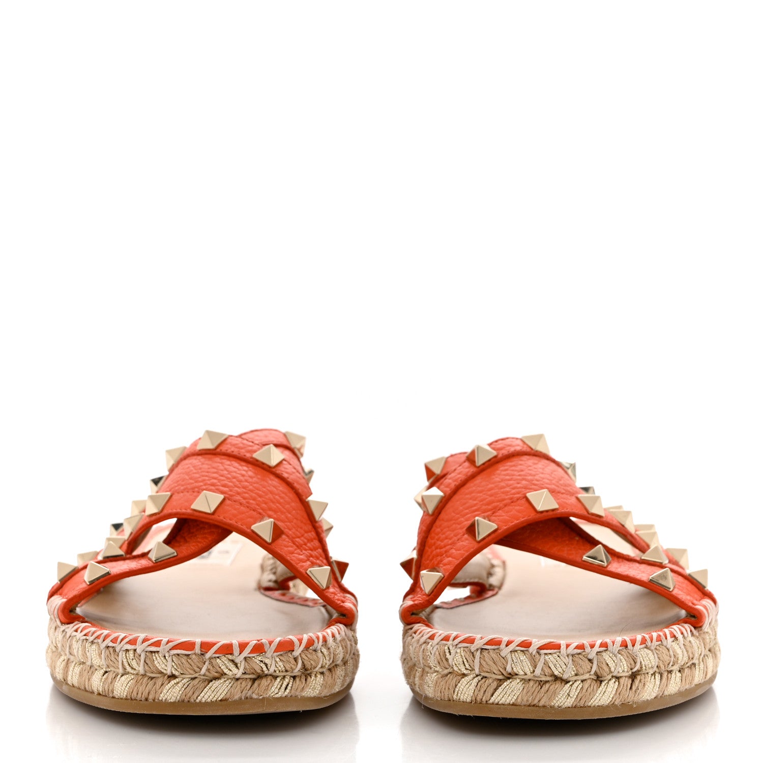 Valentino Garavani Grained Calfskin Rockstud Crisscross Espadrille Flat Slide Sandals 38 Titian 2 of 8