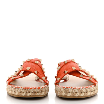 Valentino Garavani Grained Calfskin Rockstud Crisscross Espadrille Flat Slide Sandals 38 Titian 2 of 8
