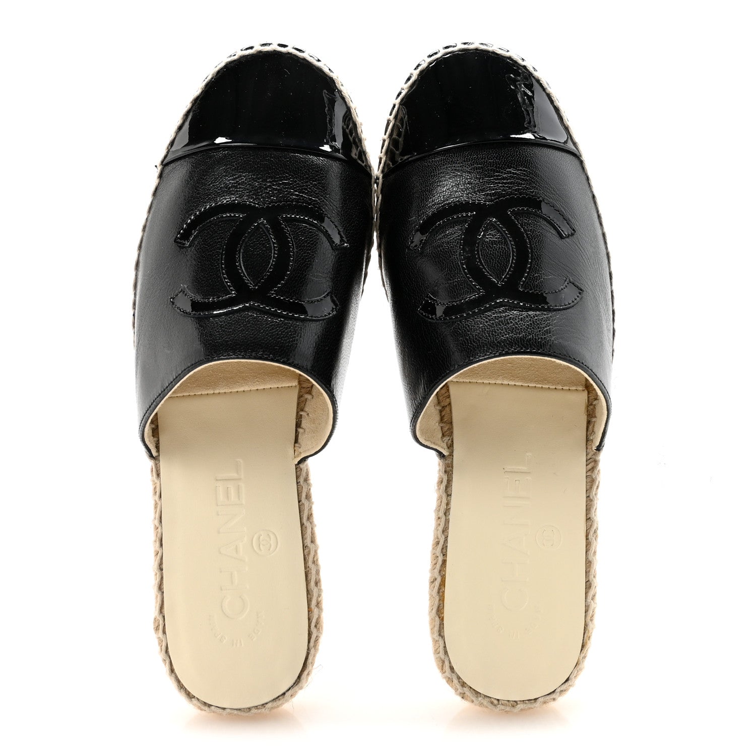 Chanel Iridescent Goatskin Patent CC Espadrille Mules 36 Black 2 of 10