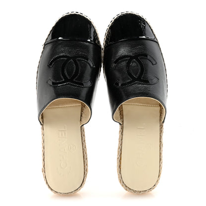 Chanel Iridescent Goatskin Patent CC Espadrille Mules 36 Black 2 of 10