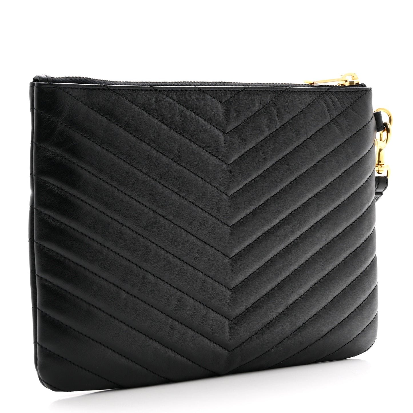 Calfskin Matelasse Chevron Monogram Tablet Pouch Black