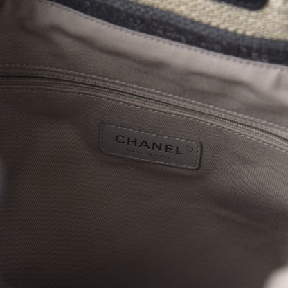 Chanel Striped Canvas Large Deauville Backpack Gray Black 7 of 10