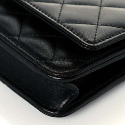 Chanel Lambskin Quilted Pearl Wallet On Chain WOC Black 11 of 15