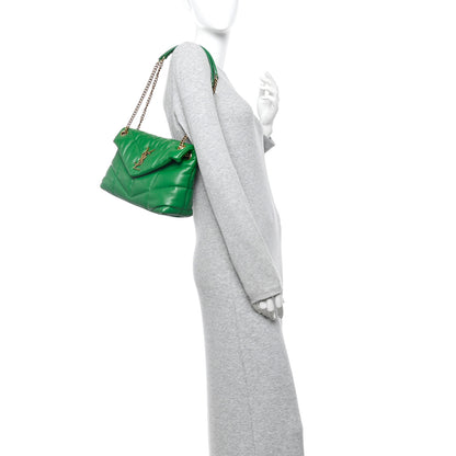 Saint Laurent Lambskin Quilted Medium Loulou Puffer Monogram Chain Satchel New Vert Praire 2 of 10