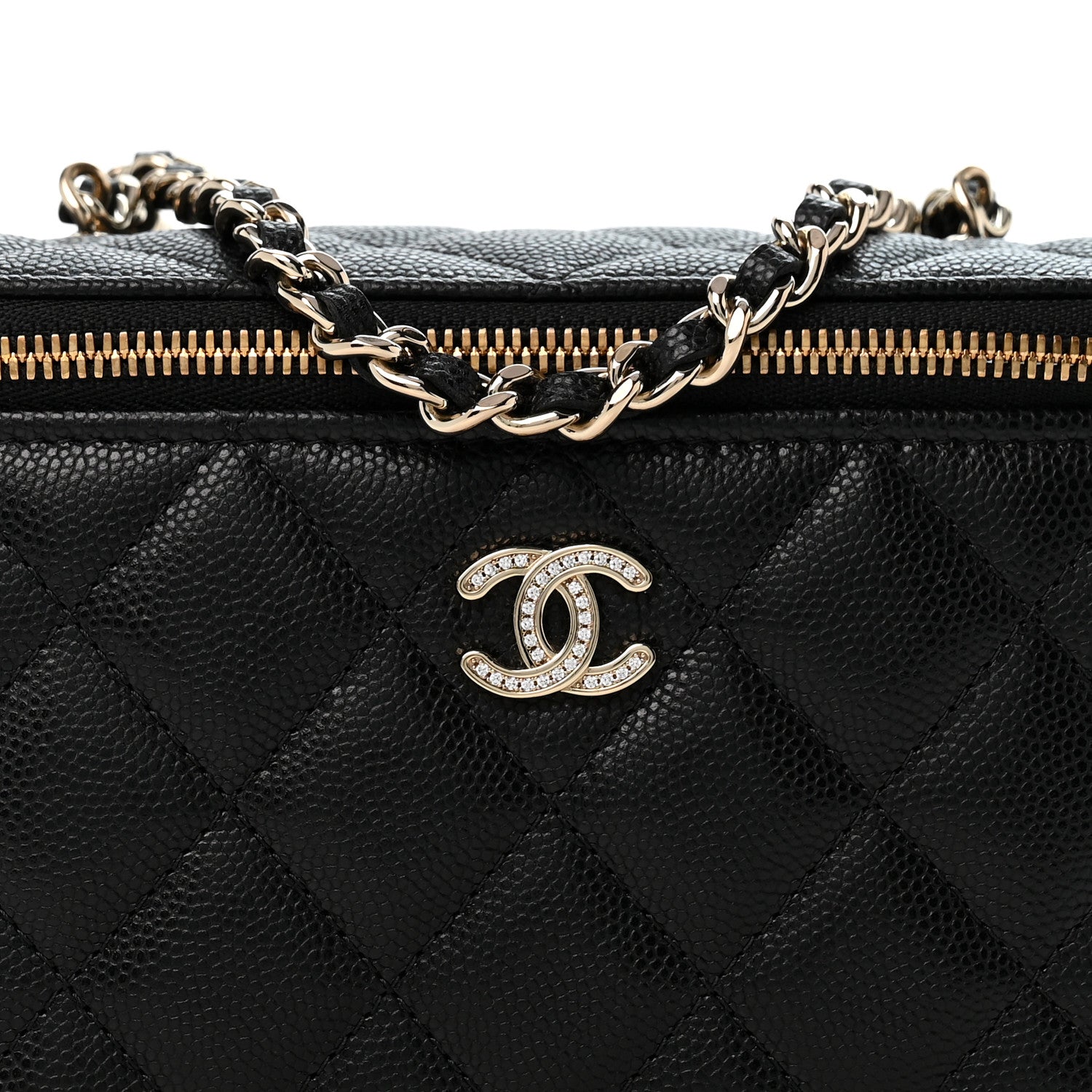 Chanel Caviar Quilted Crystal CC Logo Vanity Case With Chain Black 8 of 12