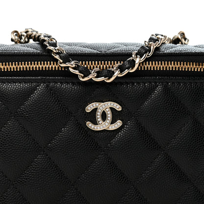 Chanel Caviar Quilted Crystal CC Logo Vanity Case With Chain Black 8 of 12