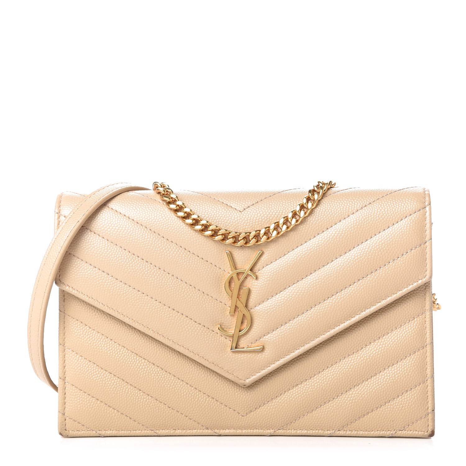 Saint Laurent Grain De Poudre Matelasse Chevron Monogram Envelope Chain Wallet Nude Powder 1 of 10