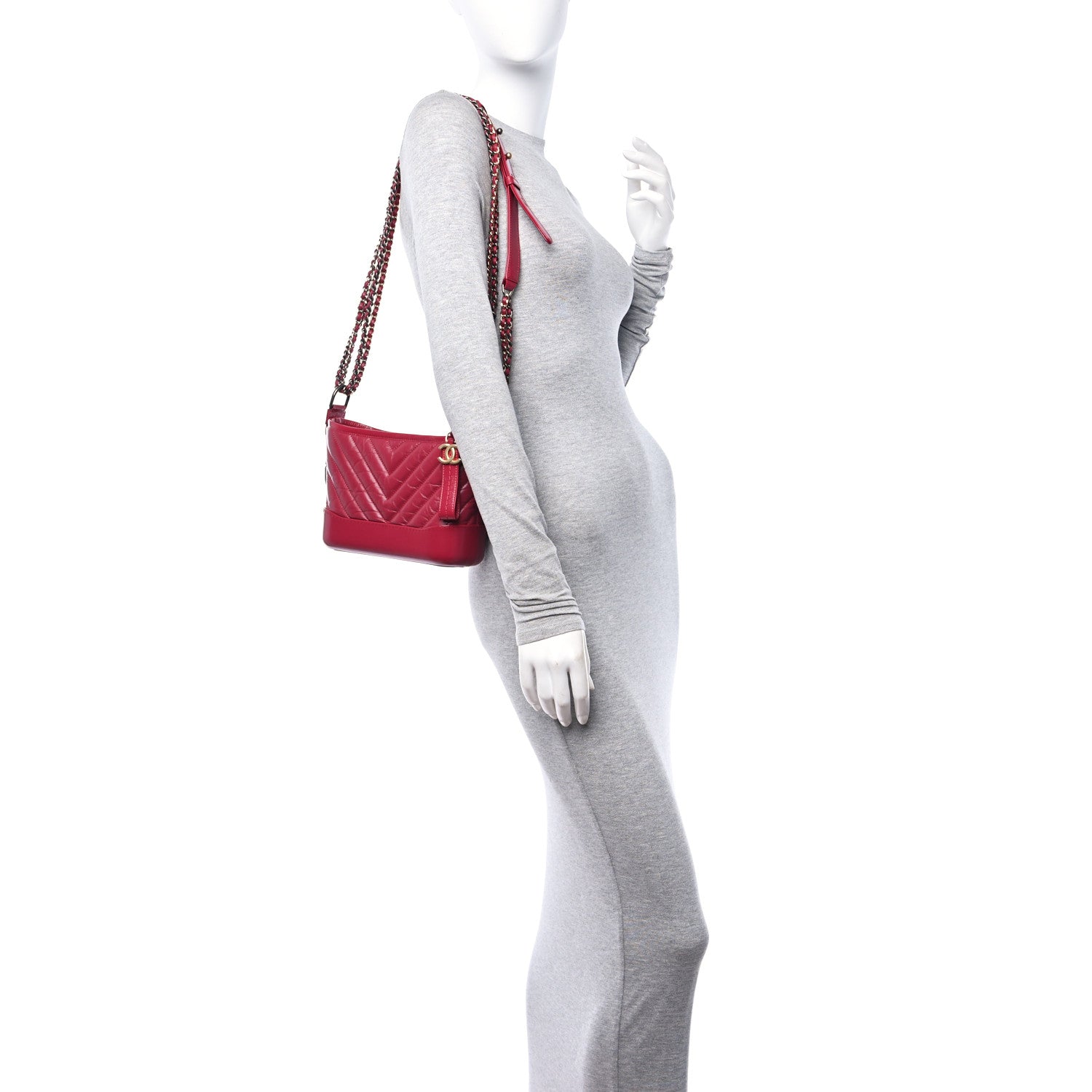 Chanel Aged Calfskin Chevron Quilted Small Gabrielle Hobo Red 3 of 10