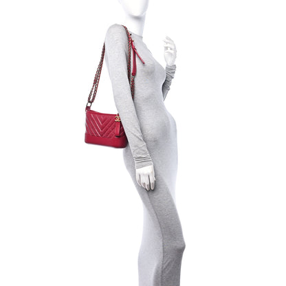 Chanel Aged Calfskin Chevron Quilted Small Gabrielle Hobo Red 3 of 10