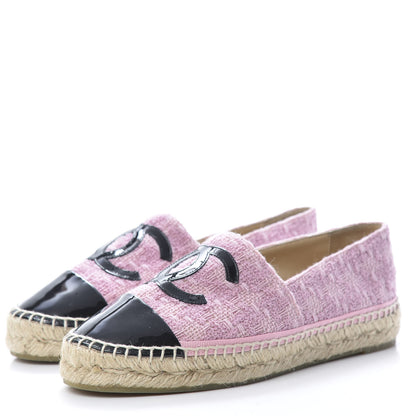 Chanel Tweed Patent CC Espadrilles 38 Pink Black 3 of 10