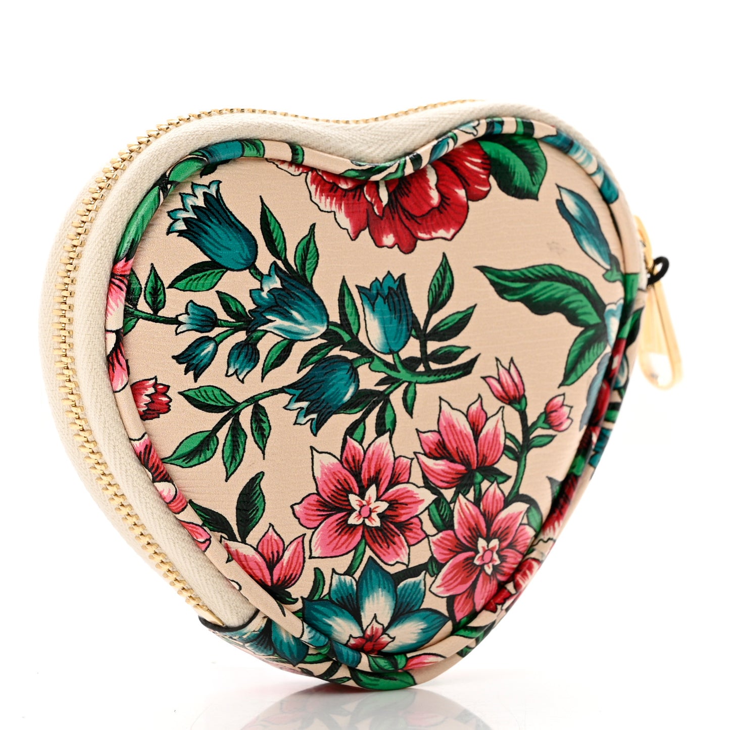 Calfskin Brit Roses Print Ophidia Heart GG Key Case Multicolor