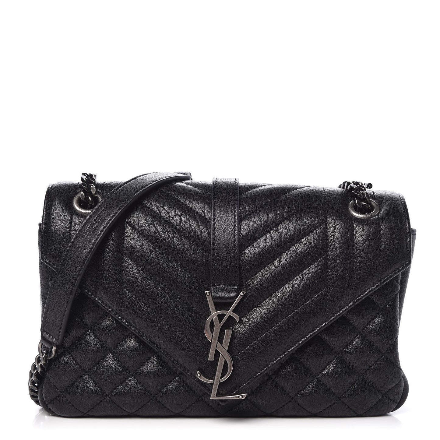 Sheepskin Tri-Quilt Monogram Medium College Bag Black