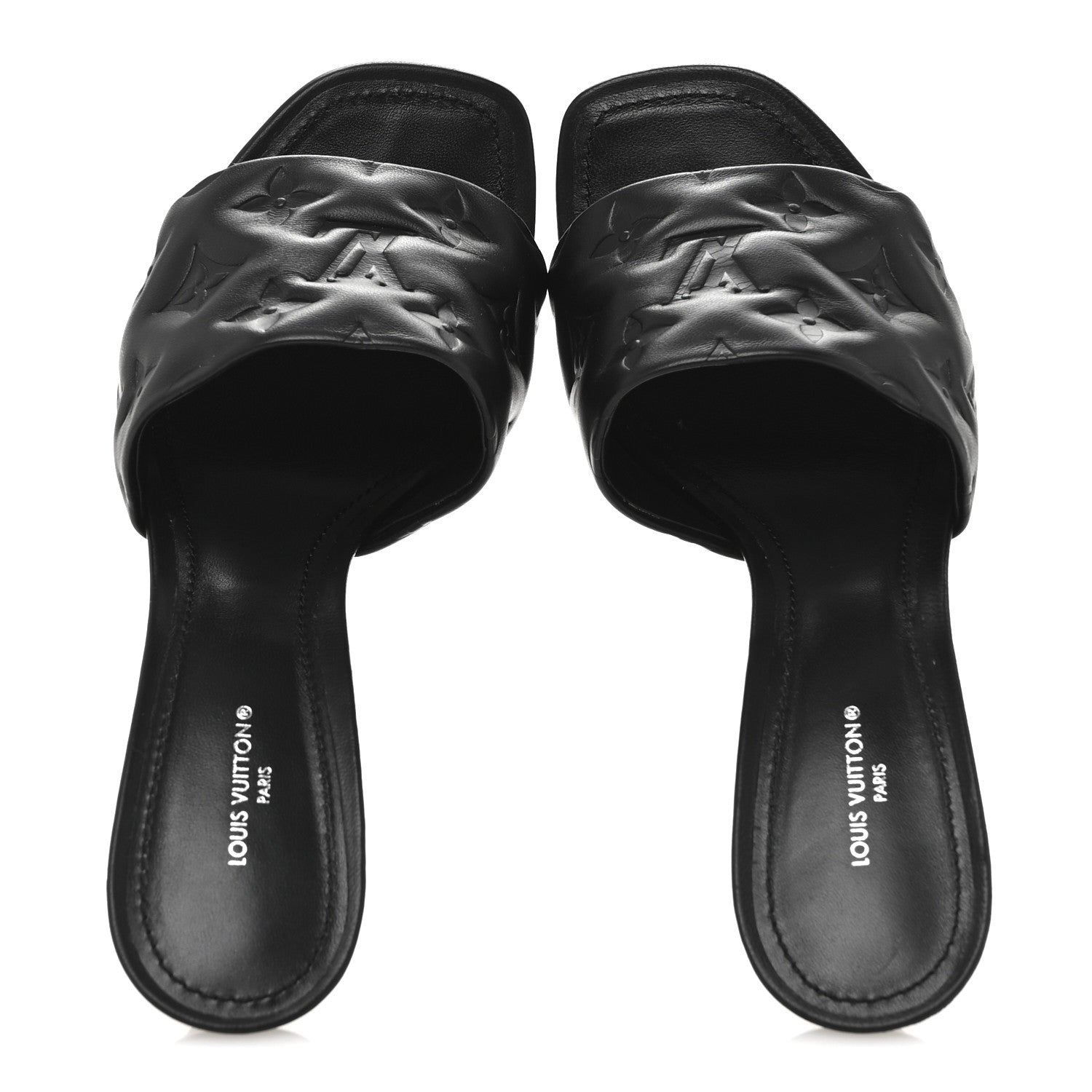 Louis Vuitton Lambskin Embossed Monogram Revival High Heel Mules 39 Black 2 of 9