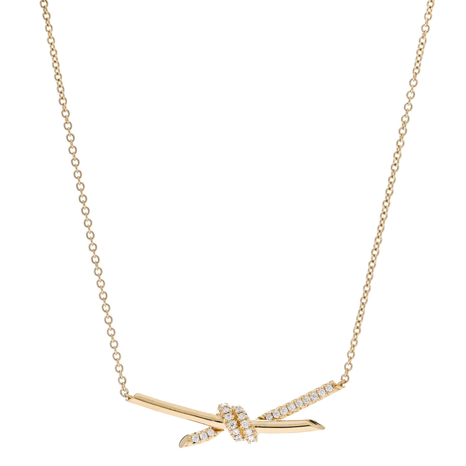 Tiffany 18K Yellow Gold Diamond Knot Necklace 1 of 6