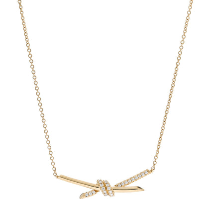 Tiffany 18K Yellow Gold Diamond Knot Necklace 1 of 6