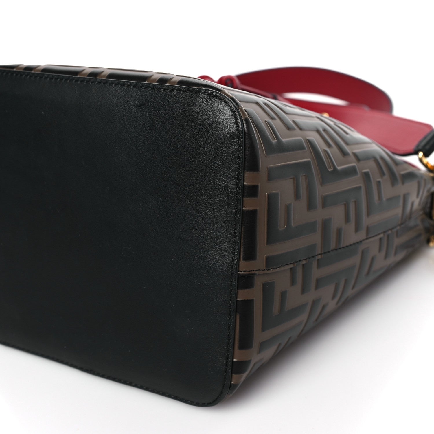 Fendi Vitello Grace F is Fendi Bi-Color FF 1974 Embossed Grande Mon Tresor Bucket Bag Maya Black Fragola 9 of 9
