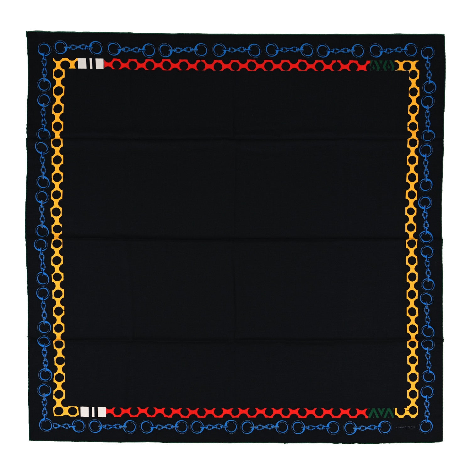 Hermes Cashmere Silk Liste En Chaines Shawl 140 Black Blue Cobalt Rouge 1 of 3