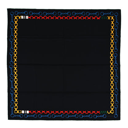 Hermes Cashmere Silk Liste En Chaines Shawl 140 Black Blue Cobalt Rouge 1 of 3