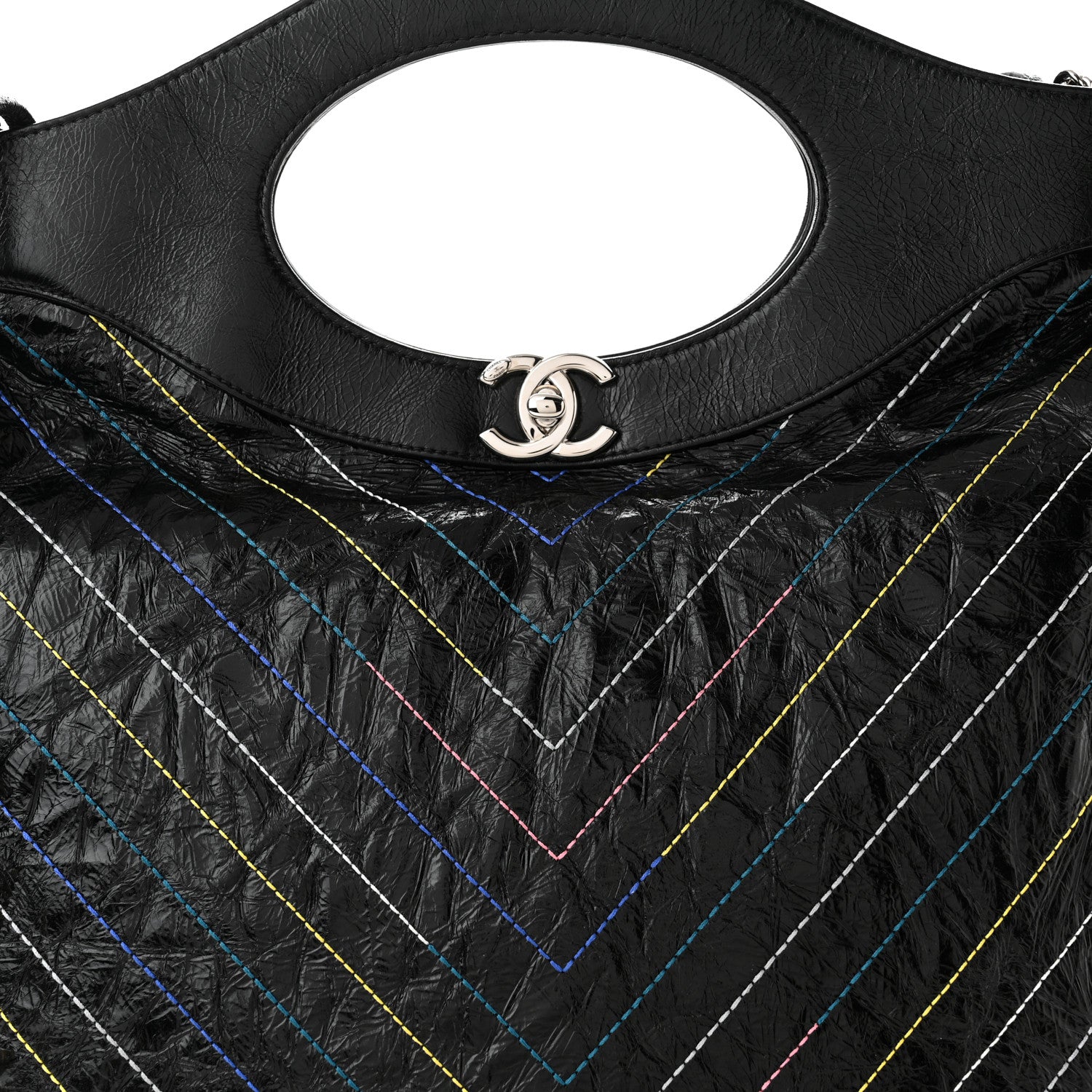 Chanel Glazed Calfskin Chevron Stitched Large 31 Shopping Bag Black Multicolor 7 of 9