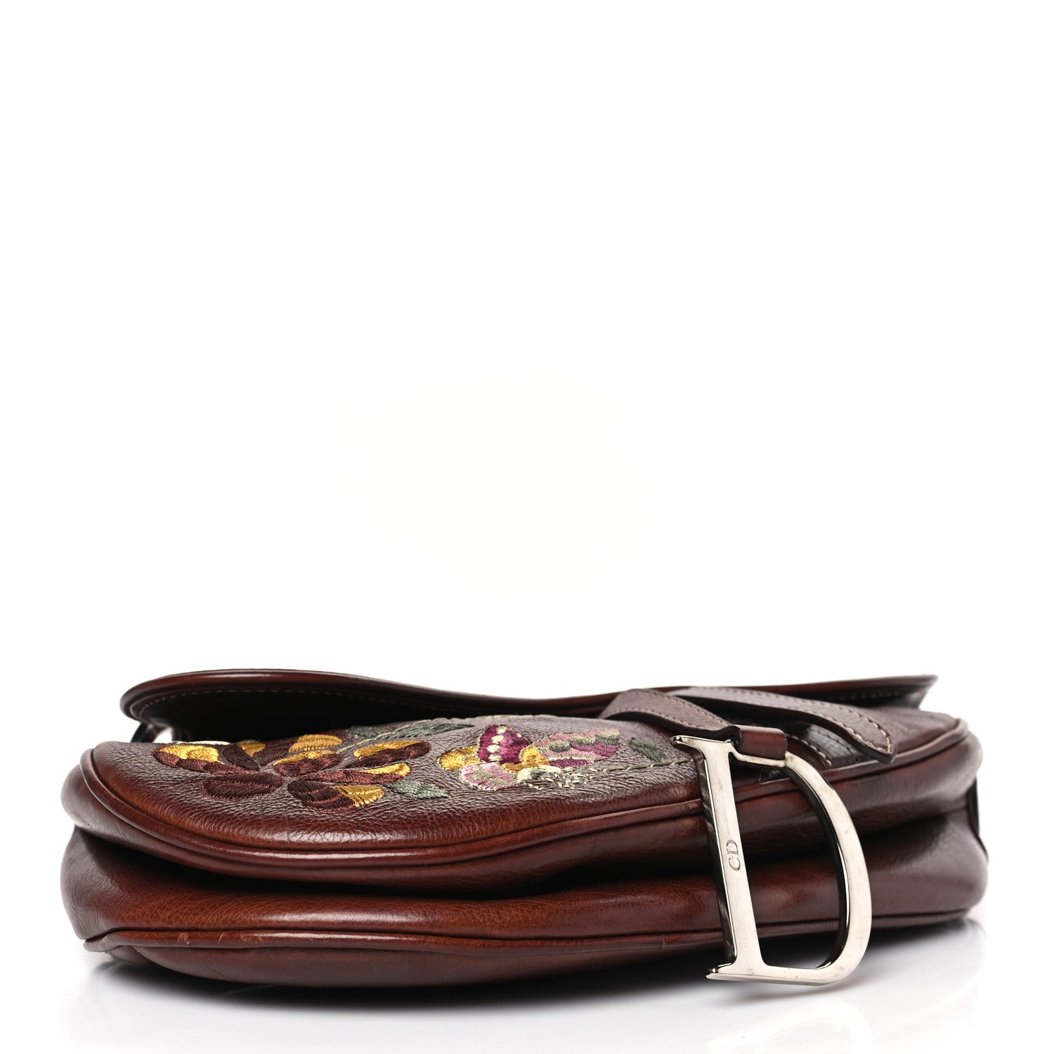Christian Dior Calfskin Embroidered Romantic Flowers Saddle Bag Brown 4 of 11
