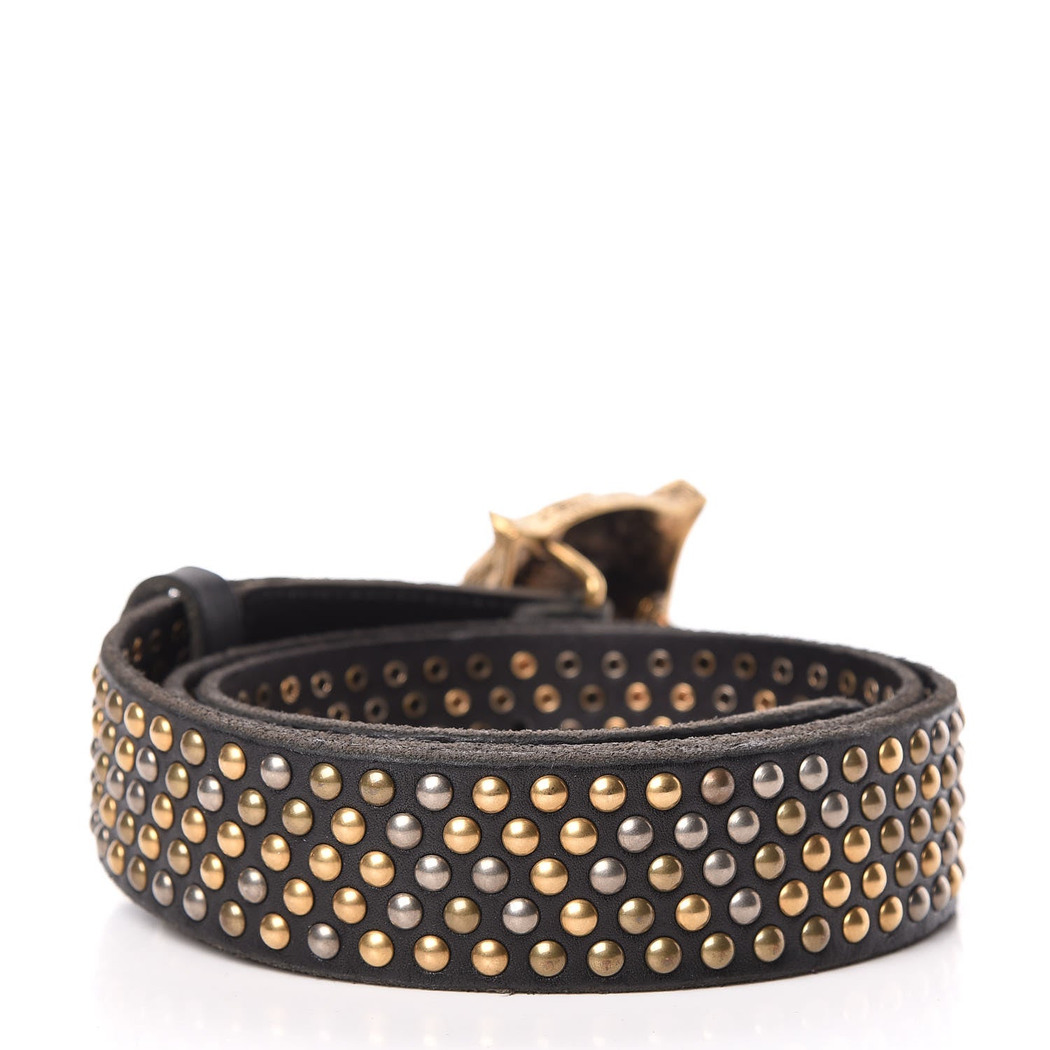 Gucci Calfskin Studded Feline Belt 90 36 Black 3 of 6