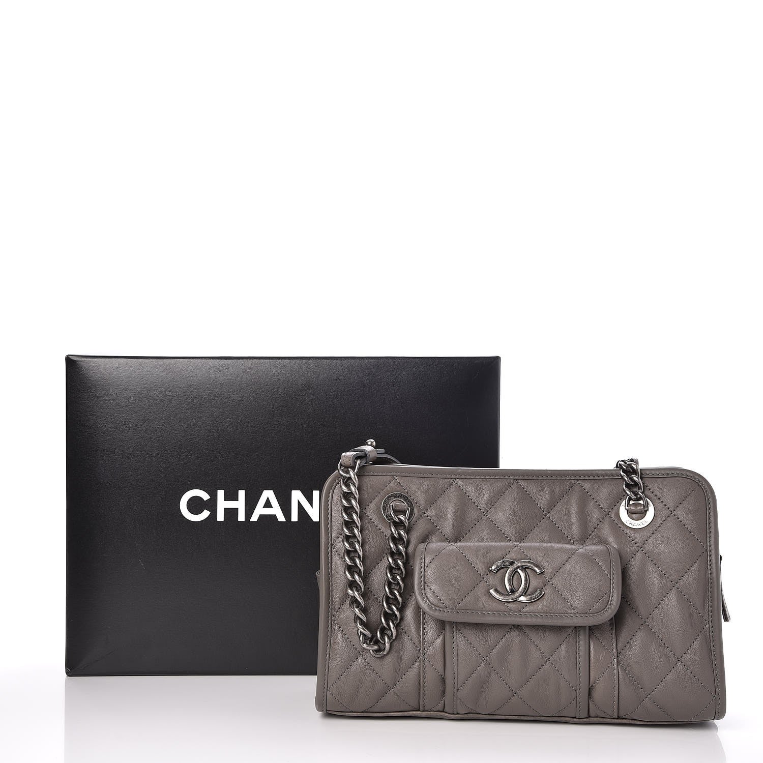 Chanel Calfskin Quilted Small Casual Riviera Zip Shoulder Bag Grey 8 of 8