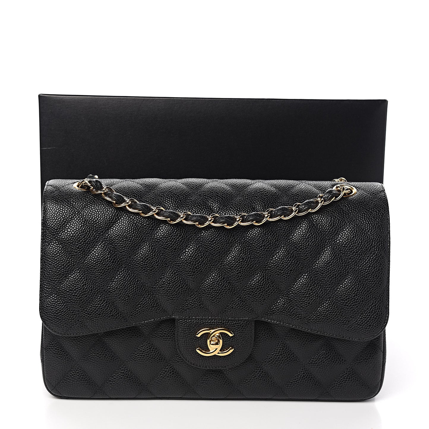 Caviar Quilted Jumbo Double Flap Black