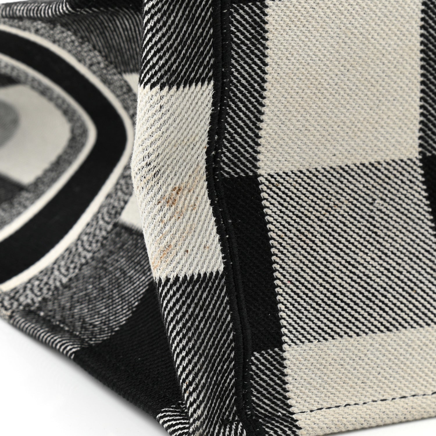 Christian Dior Canvas Embroidered Checkered Book Tote Black White 11 of 11