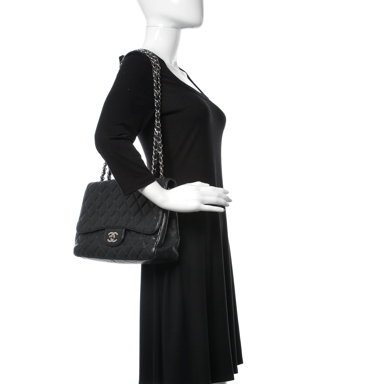 Chanel Caviar Quilted Jumbo Single Flap Black 2 of 15