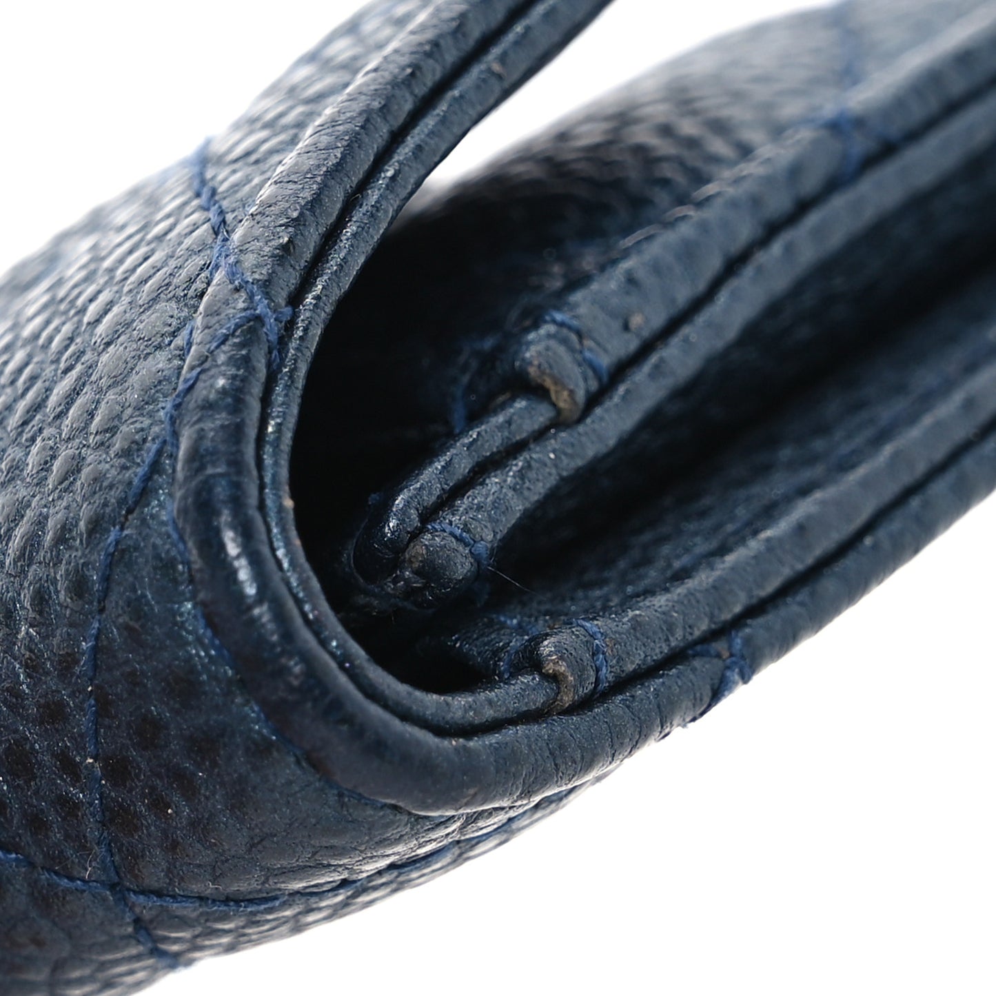 Metallic Caviar Quilted Flap Card Holder Dark Blue