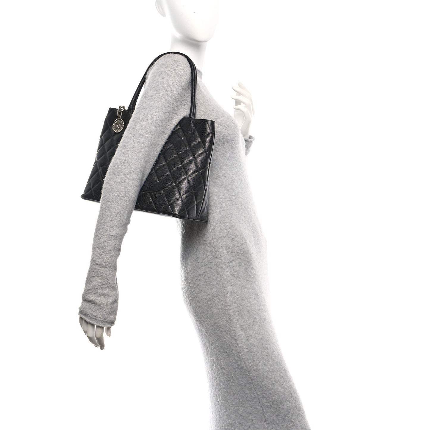 Caviar Quilted Medallion Tote  Black