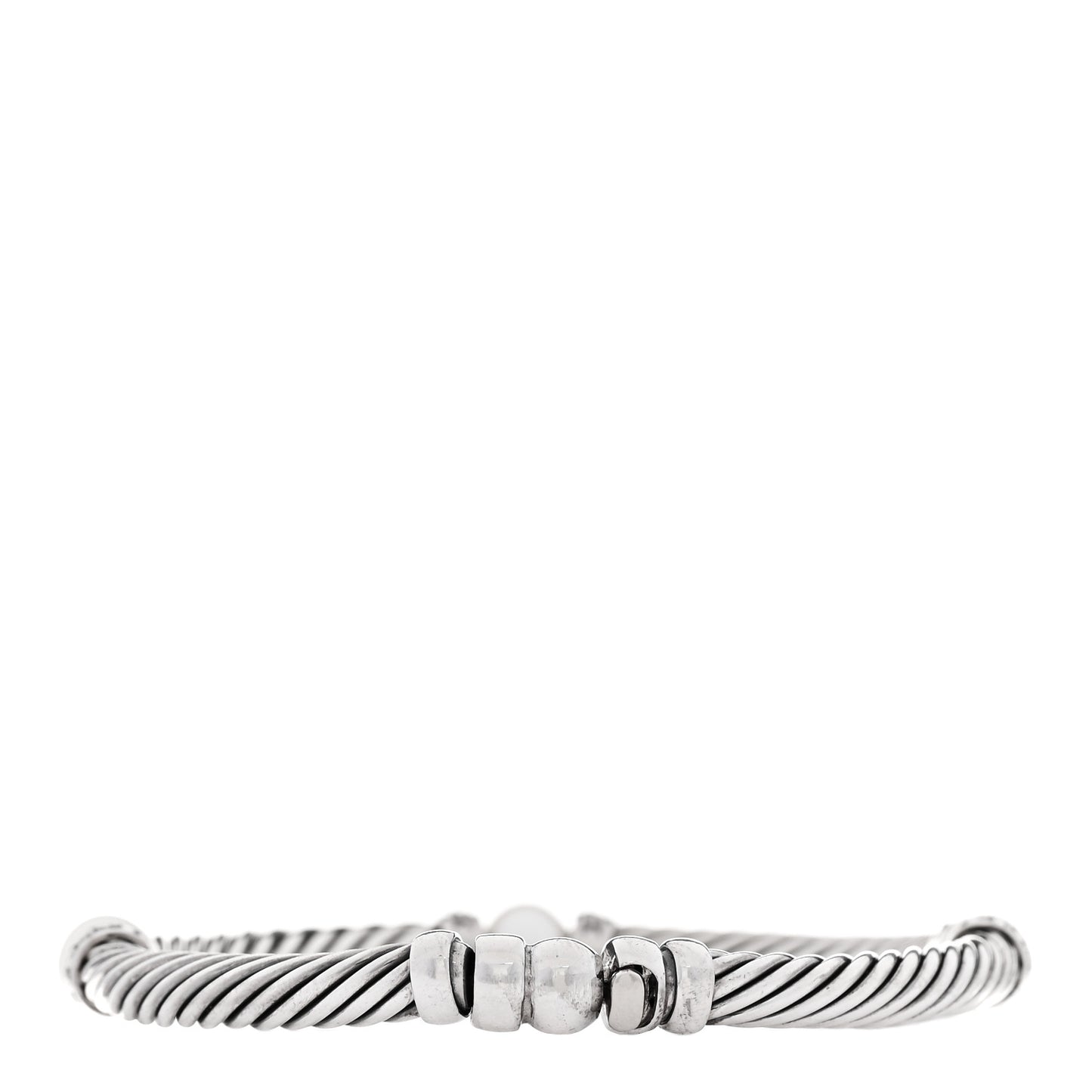 Sterling Silver Diamond Cultured Pearl Metro Link Bracelet
