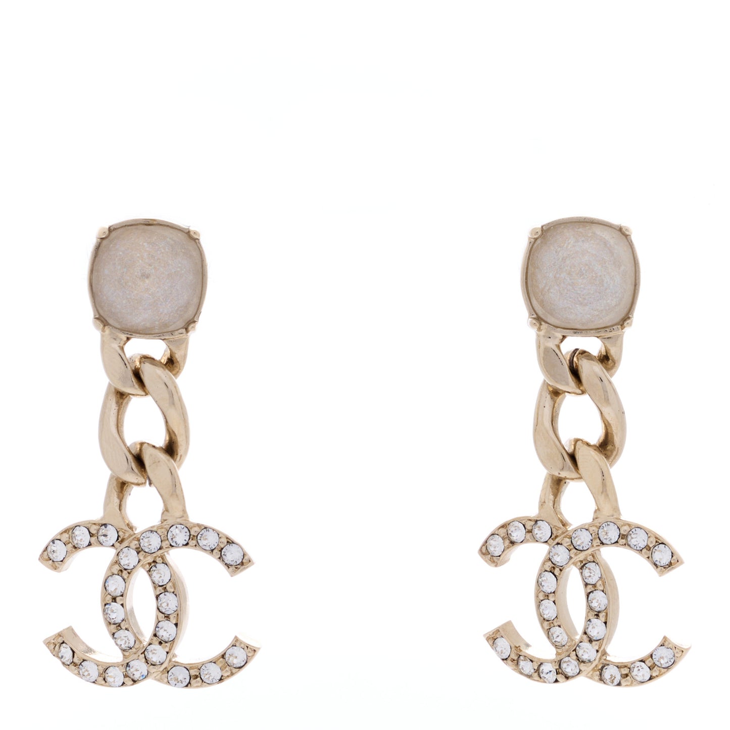 Glass Crystal CC Chain Drop Earrings Gold