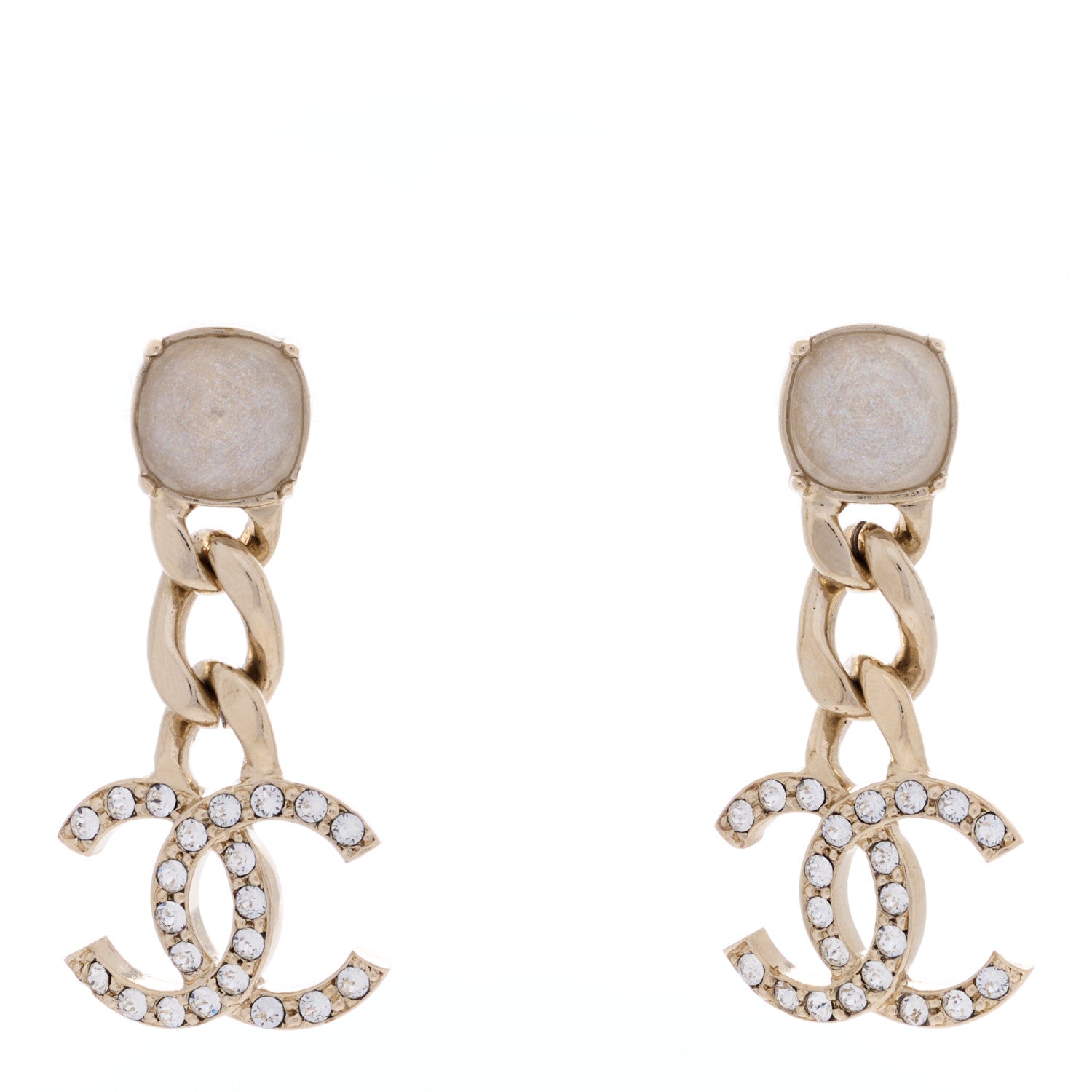 Chanel Glass Crystal CC Chain Drop Earrings Gold 1 of 4