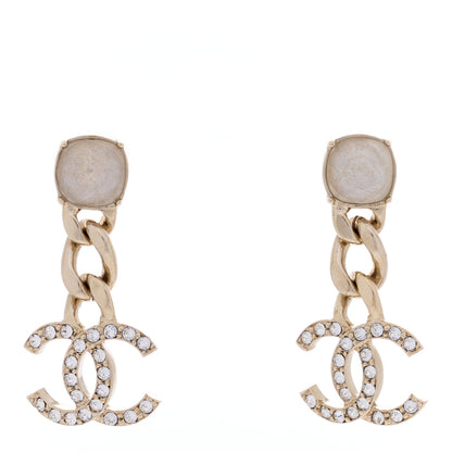 Chanel Glass Crystal CC Chain Drop Earrings Gold 1 of 4