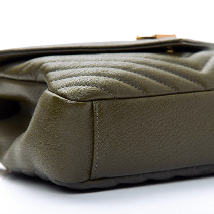 Saint Laurent Sheepskin Matelasse Chevron Monogram Medium College Bag Military Olive 9 of 14