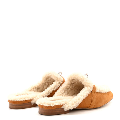 Hermes Suede Goatskin Shearling Womens Oz Mules 38 Natural Ecru 5 of 11